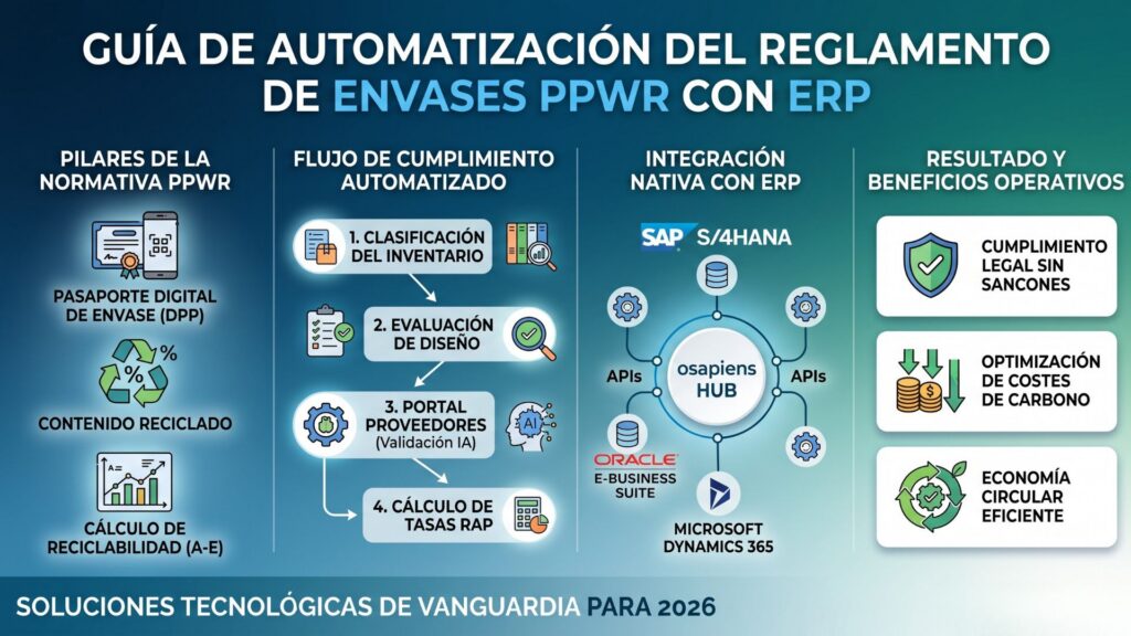 infografía sobre la GUÍA DE AUTOMATIZACIÓN DEL REGLAMENTO DE ENVASES PPWR CON ERP