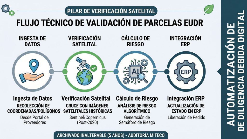 infografía sobre el flujo técnico de validación deparcelas EUDR